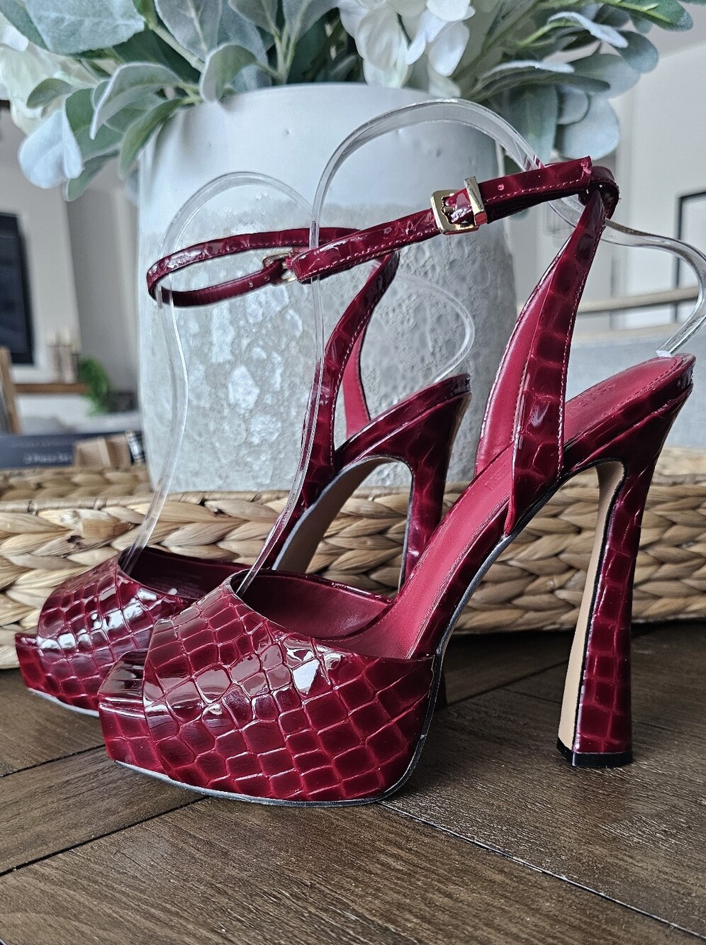Steve Madden Red Croc-Embossed Platform Slingback Heels Shoes Women's Size 9.5 - Picture 4 of 8